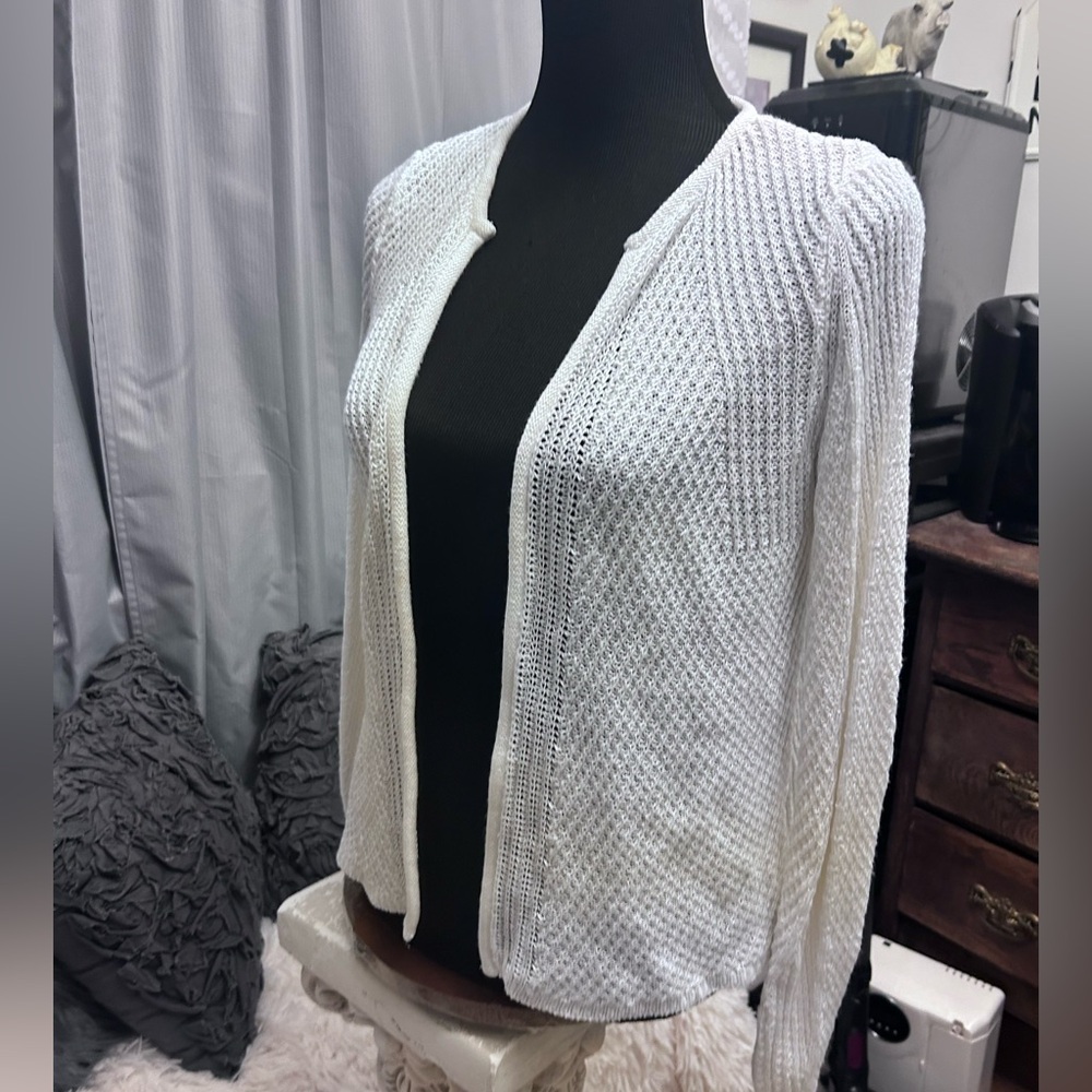 Lauren Ralph Lauren Womens Open Front Cardigan Sweater Med ivory Linen blend 138